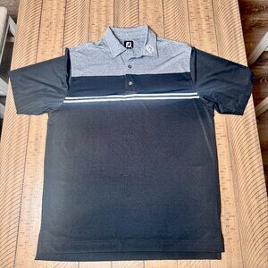 FootJoyMens Large Black/Grey/White Polo Golf Shirt with Logo Collar